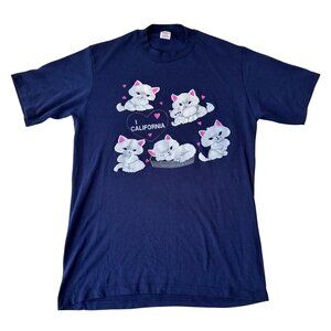 Vintage Single Stitch Cats I Love California Graphic T-Shirt Size L Womens Blue